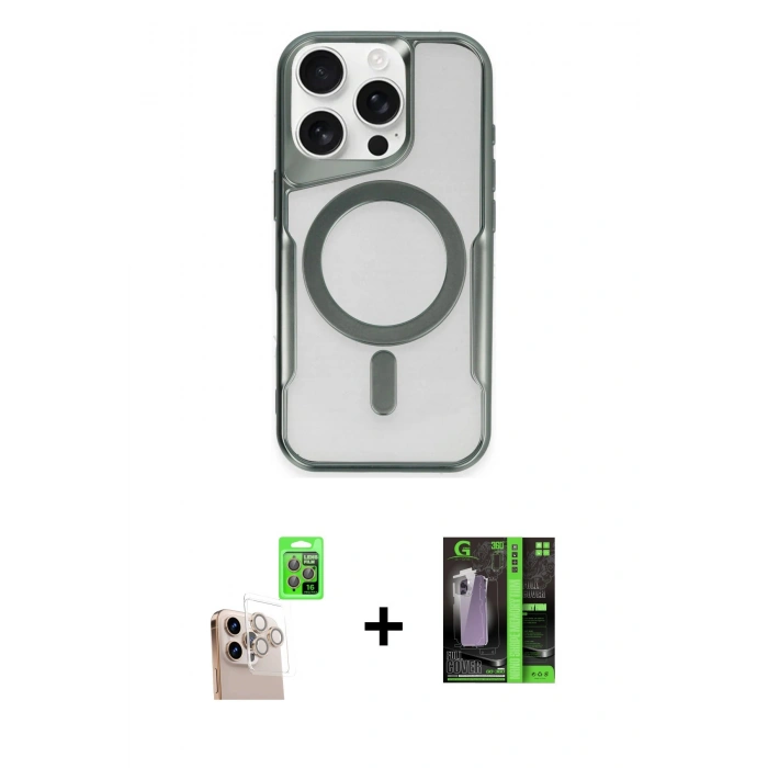 MARSİLYAN™- iPhone 16 Pro Max Kılıf Yadigar Klasik Özel Seri - Şeffaf 360 Full Body Arka Koruyucu + Raze Metal Kamera Lens - NLGY