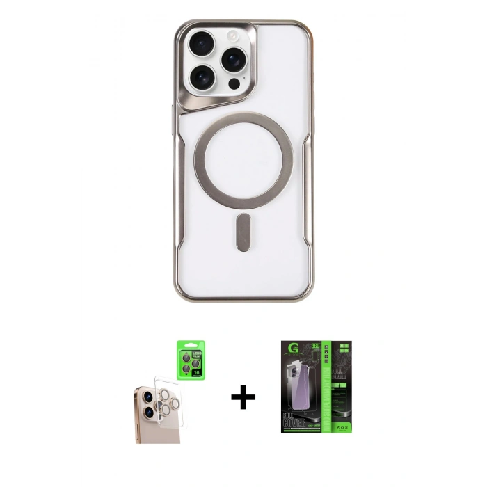 MARSİLYAN™- iPhone 16 Pro Max Kılıf Yadigar Klasik Özel Seri - Şeffaf 360 Full Body Arka Koruyucu + Raze Metal Kamera Lens - NLGY