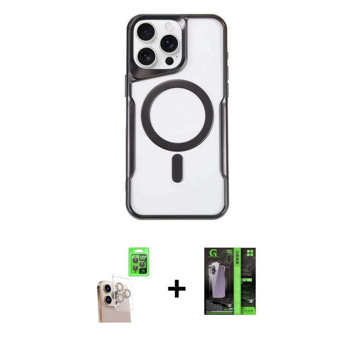 MARSİLYAN™- iPhone 16 Pro Max Kılıf Yadigar Klasik Özel Seri - Şeffaf 360 Full Body Arka Koruyucu + Raze Metal Kamera Lens - NLGY