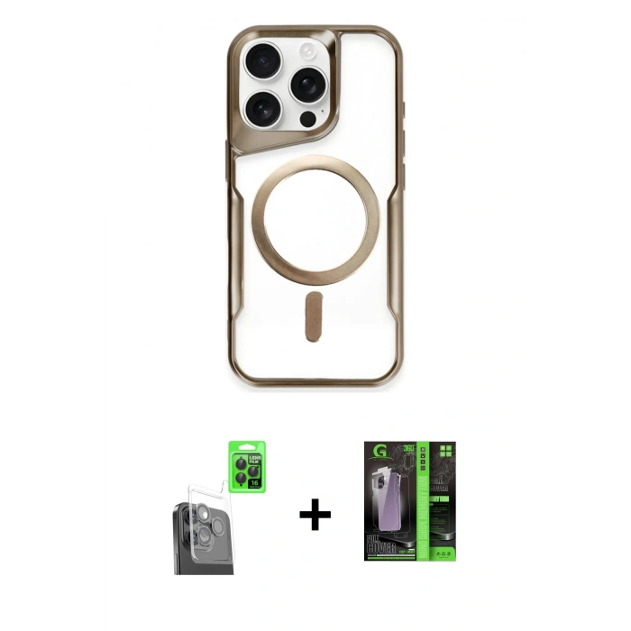 MARSİLYAN™- iPhone 16 Pro Max Kılıf Yadigar Klasik Özel Seri - Şeffaf 360 Full Body Arka Koruyucu + Raze Metal Kamera Lens - SH