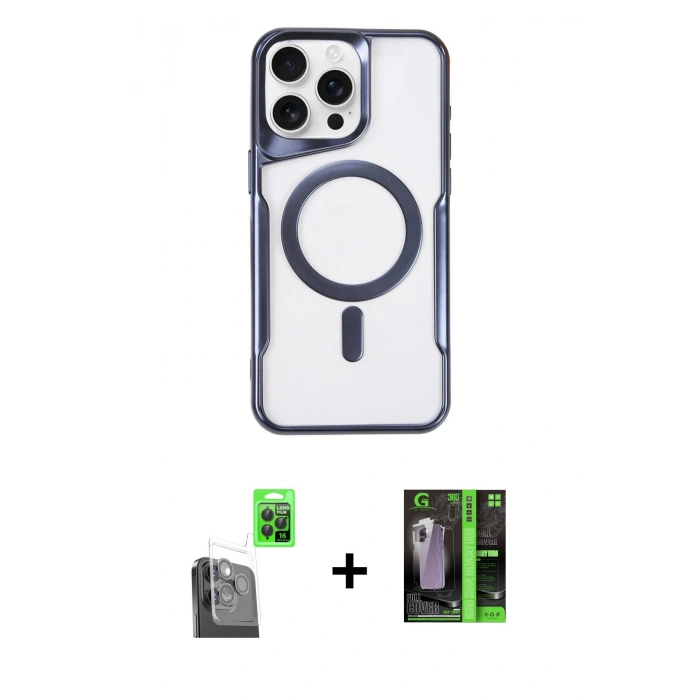 MARSİLYAN™- iPhone 16 Pro Max Kılıf Yadigar Klasik Özel Seri - Şeffaf 360 Full Body Arka Koruyucu + Raze Metal Kamera Lens - SH
