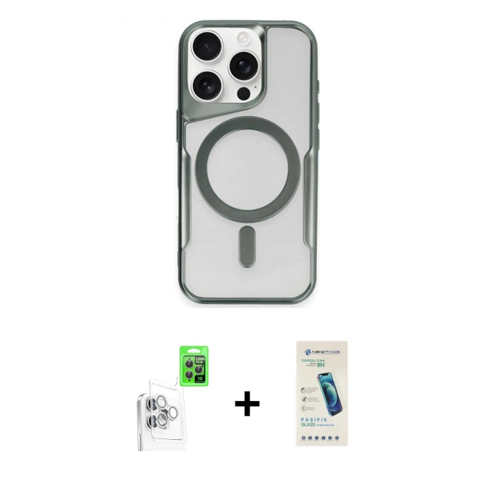 MARSİLYAN™- iPhone 16 Pro Max Kılıf Yadigar Klasik Özel Seri - Şeffaf Pasifik Cam Ekran Koruyucu + Beyaz Raze Metal Kamera Lens