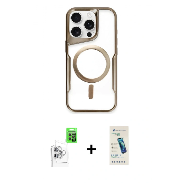 MARSİLYAN™- iPhone 16 Pro Max Kılıf Yadigar Klasik Özel Seri - Şeffaf Pasifik Cam Ekran Koruyucu + Beyaz Raze Metal Kamera Lens