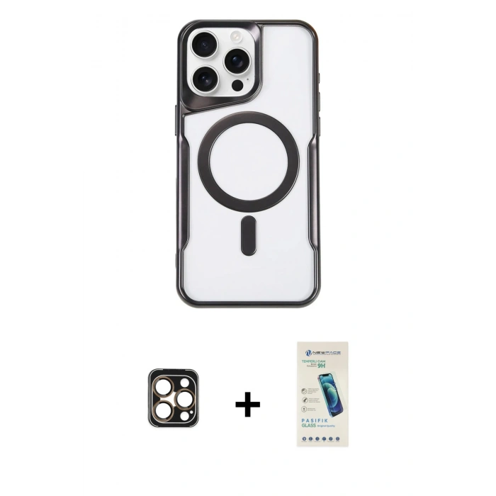 MARSİLYAN™- iPhone 16 Pro Max Kılıf Yadigar Klasik Özel Seri - Şeffaf Pasifik Cam Ekran Koruyucu + Gold PVD Metal Kamera Lens