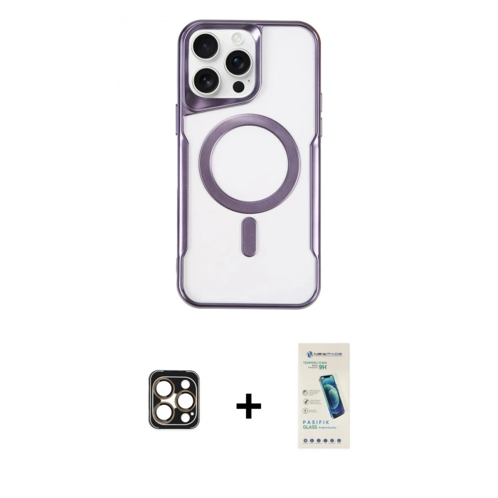 MARSİLYAN™- iPhone 16 Pro Max Kılıf Yadigar Klasik Özel Seri - Şeffaf Pasifik Cam Ekran Koruyucu + Gold PVD Metal Kamera Lens