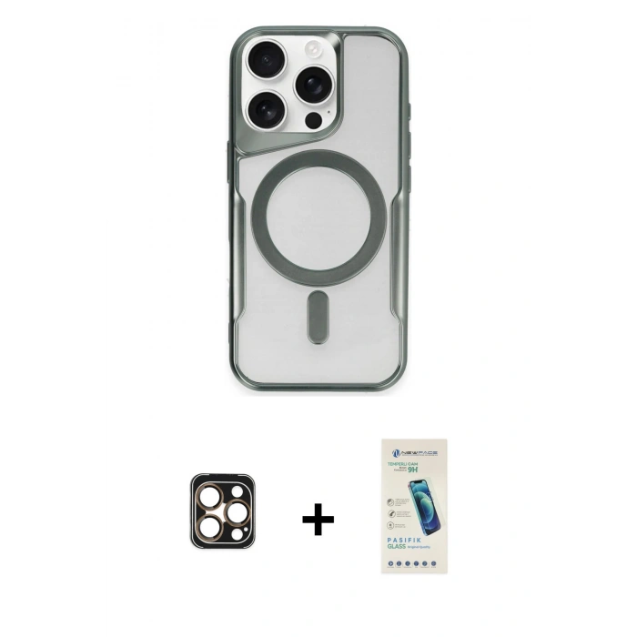 MARSİLYAN™- iPhone 16 Pro Max Kılıf Yadigar Klasik Özel Seri - Şeffaf Pasifik Cam Ekran Koruyucu + Gold PVD Metal Kamera Lens
