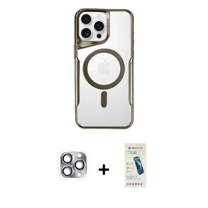 MARSİLYAN™- iPhone 16 Pro Max Kılıf Yadigar Klasik Özel Seri - Şeffaf Pasifik Cam Ekran Koruyucu + Pers Alüminyum Kamera Lens - GI