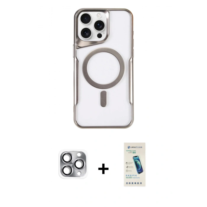 MARSİLYAN™- iPhone 16 Pro Max Kılıf Yadigar Klasik Özel Seri - Şeffaf Pasifik Cam Ekran Koruyucu + Pers Alüminyum Kamera Lens - GI