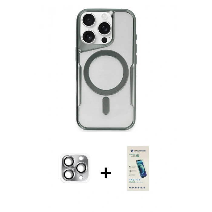 MARSİLYAN™- iPhone 16 Pro Max Kılıf Yadigar Klasik Özel Seri - Şeffaf Pasifik Cam Ekran Koruyucu + Pers Alüminyum Kamera Lens - GI