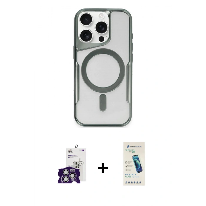 MARSİLYAN™- iPhone 16 Pro Max Kılıf Yadigar Klasik Özel Seri - Şeffaf Pasifik Cam Ekran Koruyucu + Gümüş Bilvis Titan Kamera Lens