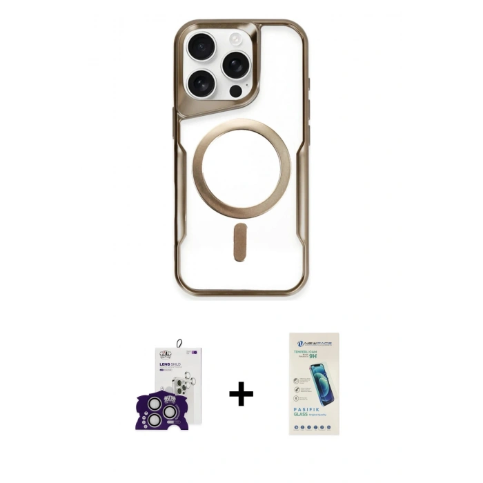 MARSİLYAN™- iPhone 16 Pro Max Kılıf Yadigar Klasik Özel Seri - Şeffaf Pasifik Cam Ekran Koruyucu + Gümüş Bilvis Titan Kamera Lens