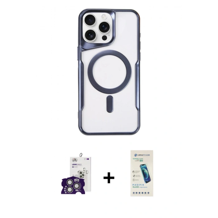 MARSİLYAN™- iPhone 16 Pro Max Kılıf Yadigar Klasik Özel Seri - Şeffaf Pasifik Cam Ekran Koruyucu + Gümüş Bilvis Titan Kamera Lens