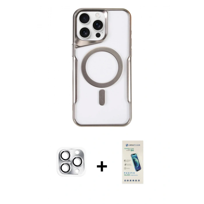 MARSİLYAN™- iPhone 16 Pro Max Kılıf Yadigar Klasik Özel Seri - Şeffaf Pasifik Cam Ekran Koruyucu + Pers Alüminyum Kamera Lens - GS