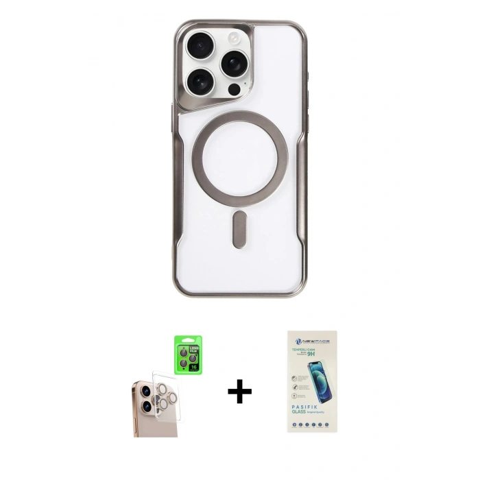 MARSİLYAN™- iPhone 16 Pro Max Kılıf Yadigar Klasik Özel Seri - Şeffaf Pasifik Cam Ekran Koruyucu + Raze Metal Kamera Lens - NLGY