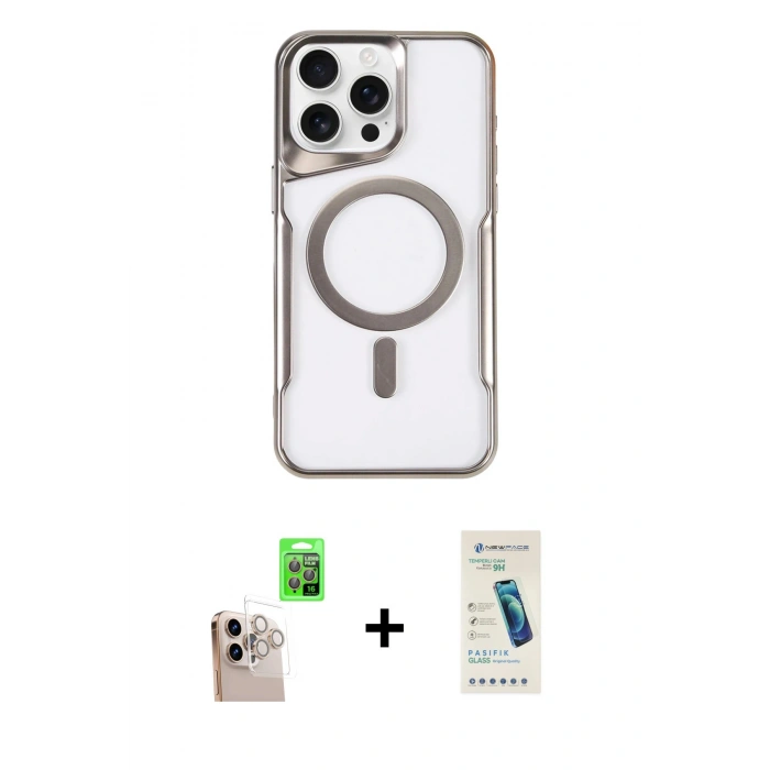 MARSİLYAN™- iPhone 16 Pro Max Kılıf Yadigar Klasik Özel Seri - Şeffaf Pasifik Cam Ekran Koruyucu + Raze Metal Kamera Lens - NLGY