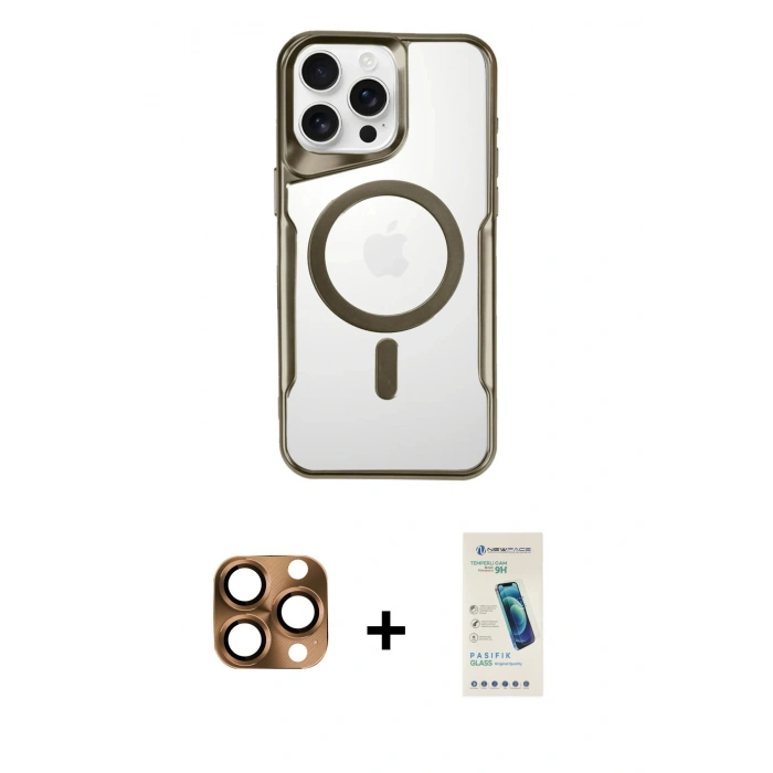 MARSİLYAN™- iPhone 16 Pro Max Kılıf Yadigar Klasik Özel Seri - Şeffaf Pasifik Cam Ekran Koruyucu + Pers Alüminyum Kamera Lens - CLTM