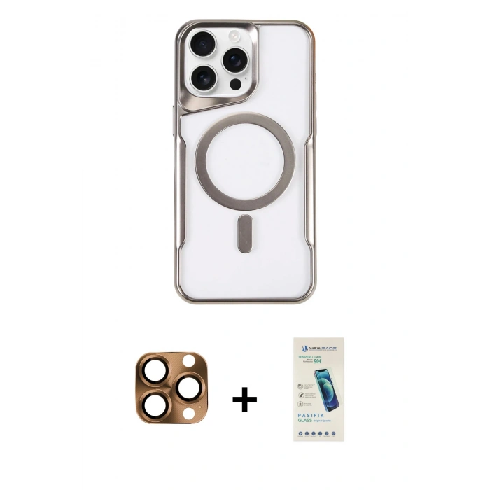 MARSİLYAN™- iPhone 16 Pro Max Kılıf Yadigar Klasik Özel Seri - Şeffaf Pasifik Cam Ekran Koruyucu + Pers Alüminyum Kamera Lens - CLTM