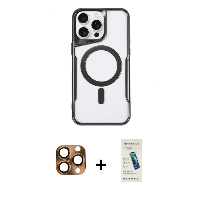 MARSİLYAN™- iPhone 16 Pro Max Kılıf Yadigar Klasik Özel Seri - Şeffaf Pasifik Cam Ekran Koruyucu + Pers Alüminyum Kamera Lens - CLTM