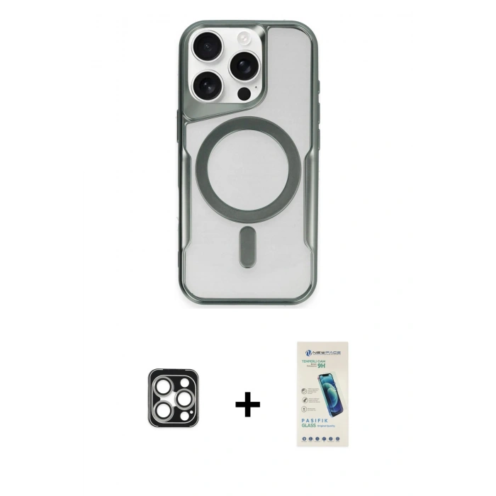 MARSİLYAN™- iPhone 16 Pro Max Kılıf Yadigar Klasik Özel Seri - Şeffaf Pasifik Cam Ekran Koruyucu + PVD Metal Kamera Lens - GS