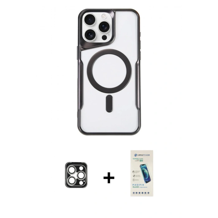MARSİLYAN™- iPhone 16 Pro Max Kılıf Yadigar Klasik Özel Seri - Şeffaf Pasifik Cam Ekran Koruyucu + PVD Metal Kamera Lens - GS