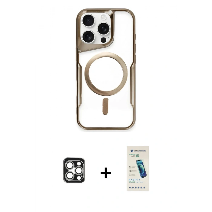 MARSİLYAN™- iPhone 16 Pro Max Kılıf Yadigar Klasik Özel Seri - Şeffaf Pasifik Cam Ekran Koruyucu + PVD Metal Kamera Lens - GS