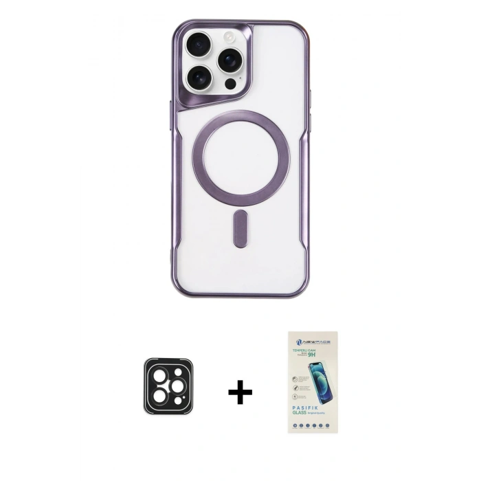 MARSİLYAN™- iPhone 16 Pro Max Kılıf Yadigar Klasik Özel Seri - Şeffaf Pasifik Cam Ekran Koruyucu + PVD Metal Kamera Lens - SH