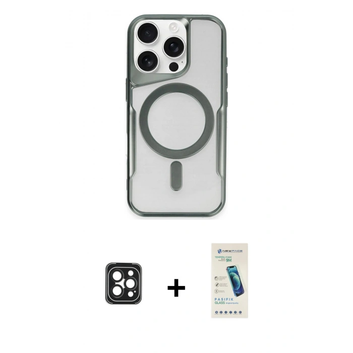 MARSİLYAN™- iPhone 16 Pro Max Kılıf Yadigar Klasik Özel Seri - Şeffaf Pasifik Cam Ekran Koruyucu + PVD Metal Kamera Lens - SH