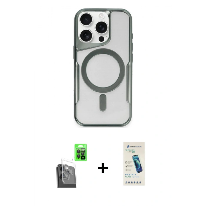 MARSİLYAN™- iPhone 16 Pro Max Kılıf Yadigar Klasik Özel Seri - Şeffaf Pasifik Cam Ekran Koruyucu + Raze Metal Kamera Lens - SH