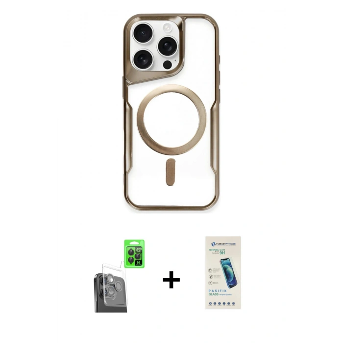 MARSİLYAN™- iPhone 16 Pro Max Kılıf Yadigar Klasik Özel Seri - Şeffaf Pasifik Cam Ekran Koruyucu + Raze Metal Kamera Lens - SH
