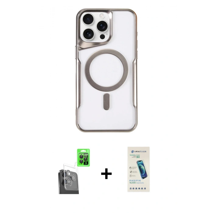 MARSİLYAN™- iPhone 16 Pro Max Kılıf Yadigar Klasik Özel Seri - Şeffaf Pasifik Cam Ekran Koruyucu + Raze Metal Kamera Lens - SH