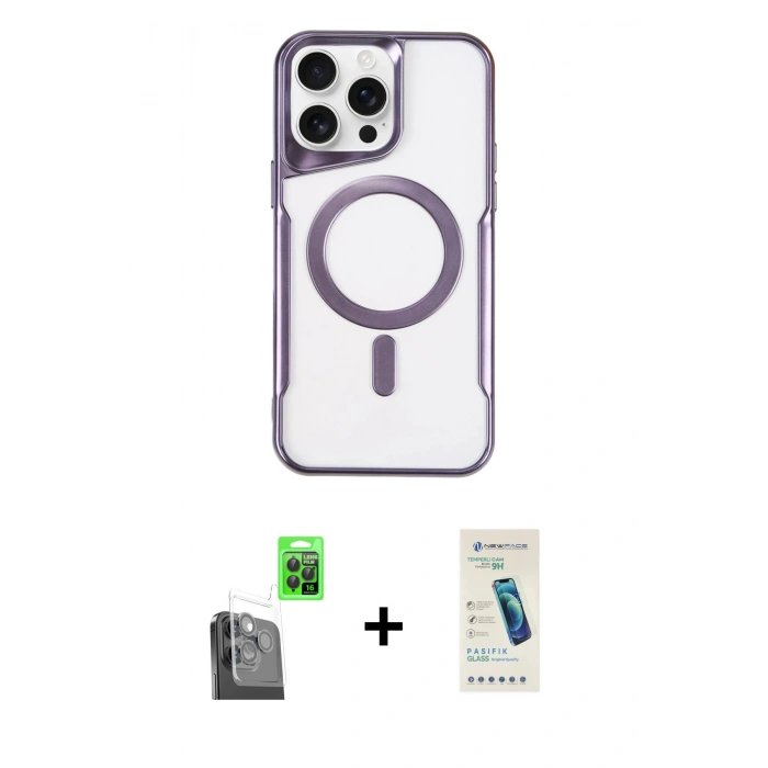 MARSİLYAN™- iPhone 16 Pro Max Kılıf Yadigar Klasik Özel Seri - Şeffaf Pasifik Cam Ekran Koruyucu + Raze Metal Kamera Lens - SH
