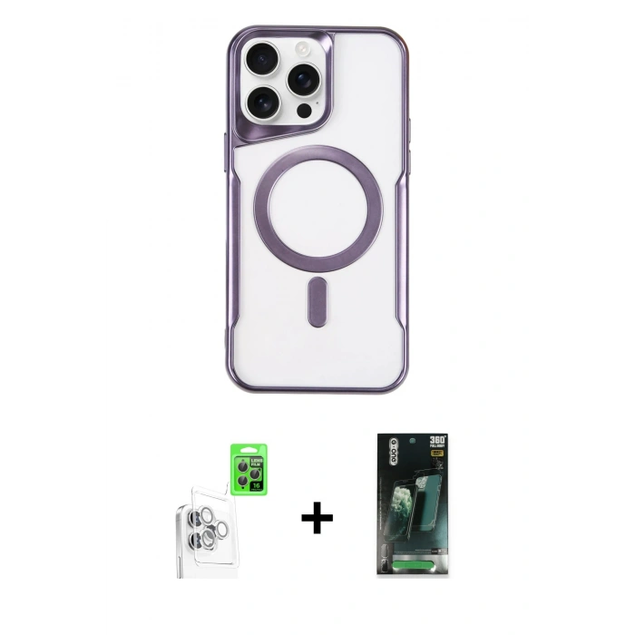 MARSİLYAN™- iPhone 16 Pro Max Kılıf Yadigar Klasik Özel Seri - Siyah 360 Mat Full Body Arka Koruyucu + Raze Metal Kamera Lens - BZ