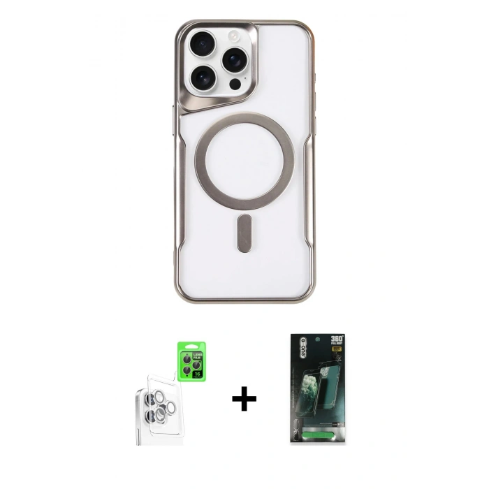 MARSİLYAN™- iPhone 16 Pro Max Kılıf Yadigar Klasik Özel Seri - Siyah 360 Mat Full Body Arka Koruyucu + Raze Metal Kamera Lens - BZ