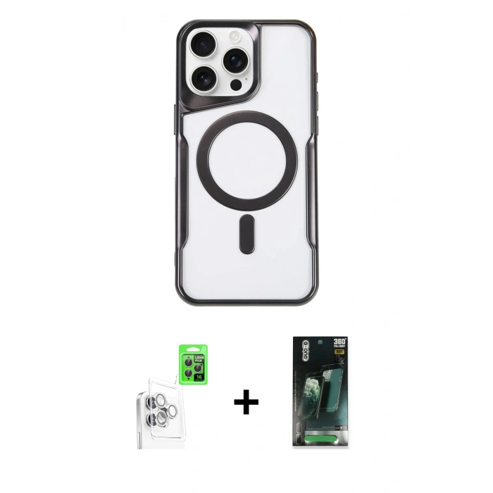 MARSİLYAN™- iPhone 16 Pro Max Kılıf Yadigar Klasik Özel Seri - Siyah 360 Mat Full Body Arka Koruyucu + Raze Metal Kamera Lens - BZ