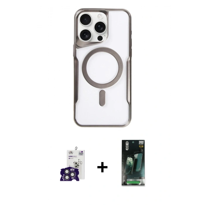 MARSİLYAN™- iPhone 16 Pro Max Kılıf Yadigar Klasik Özel Seri - Siyah 360 Mat Full Body Arka Koruyucu + Bilvis Titan Kamera Lens - TMGI