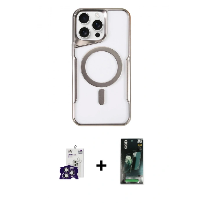 MARSİLYAN™- iPhone 16 Pro Max Kılıf Yadigar Klasik Özel Seri - Siyah 360 Mat Full Body Arka Koruyucu + Bilvis Titan Kamera Lens - TMGI