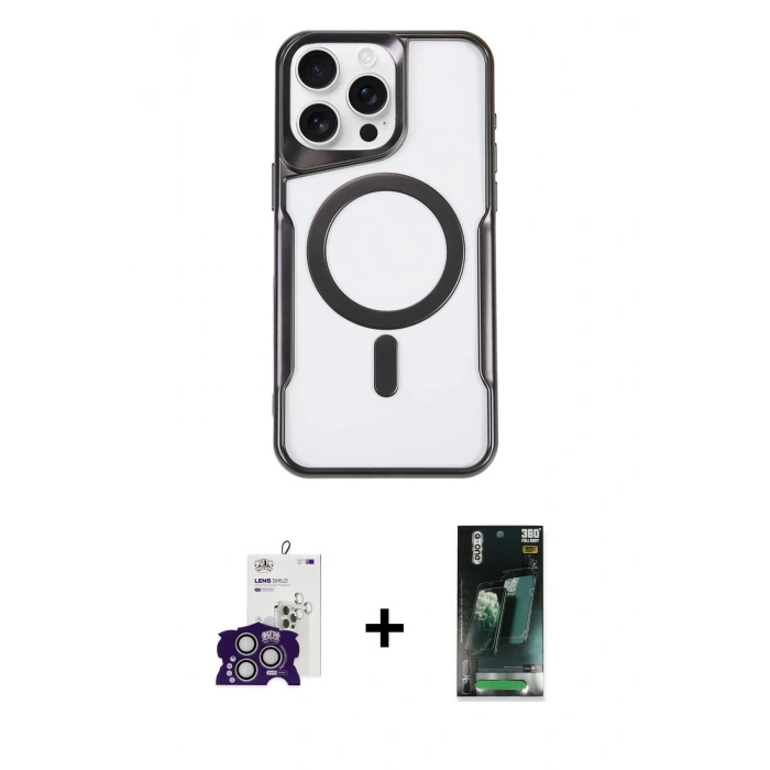 MARSİLYAN™- iPhone 16 Pro Max Kılıf Yadigar Klasik Özel Seri - Siyah 360 Mat Full Body Arka Koruyucu + Bilvis Titan Kamera Lens - GS