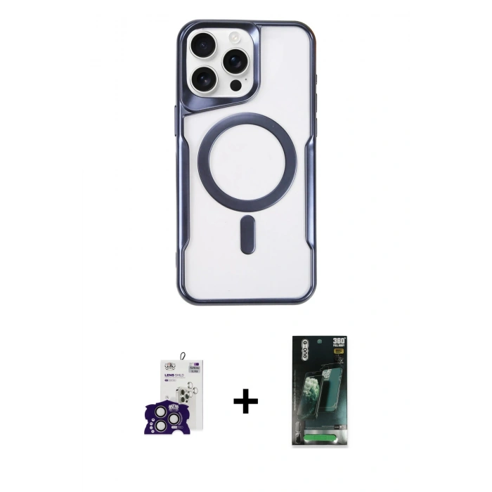 MARSİLYAN™- iPhone 16 Pro Max Kılıf Yadigar Klasik Özel Seri - Siyah 360 Mat Full Body Arka Koruyucu + Bilvis Titan Kamera Lens - TMGI