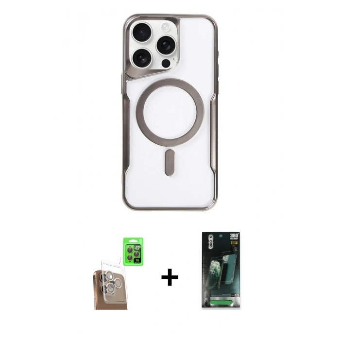 MARSİLYAN™- iPhone 16 Pro Max Kılıf Yadigar Klasik Özel Seri - Siyah 360 Mat Full Body Arka Koruyucu + Raze Metal Kamera Lens - CLTM