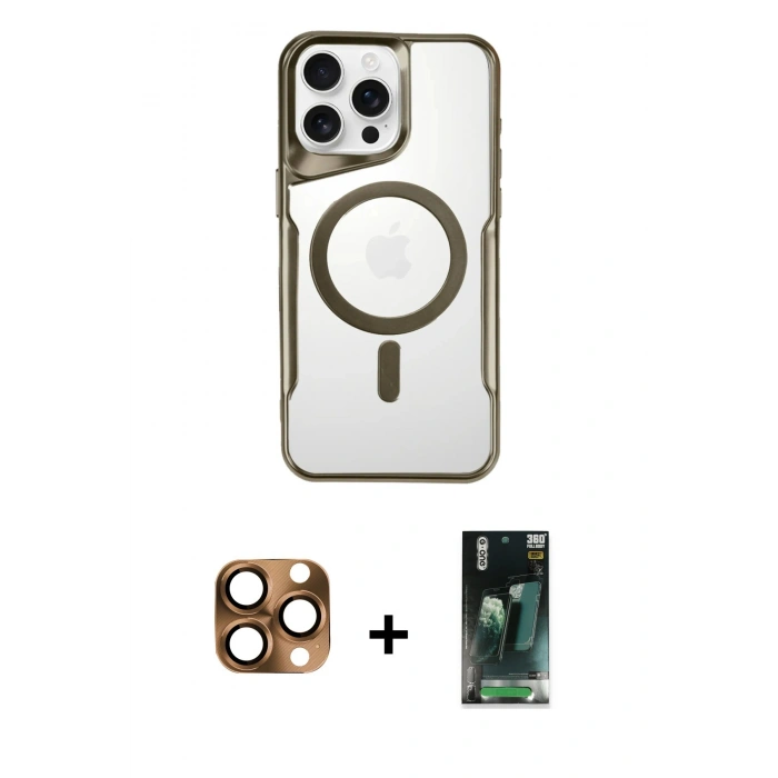 MARSİLYAN™- iPhone 16 Pro Max Kılıf Yadigar Klasik Özel Seri - Siyah 360 Mat Full Body Arka Koruyucu + Çöl Titanyum Pers Alüminyum Kamera Lens