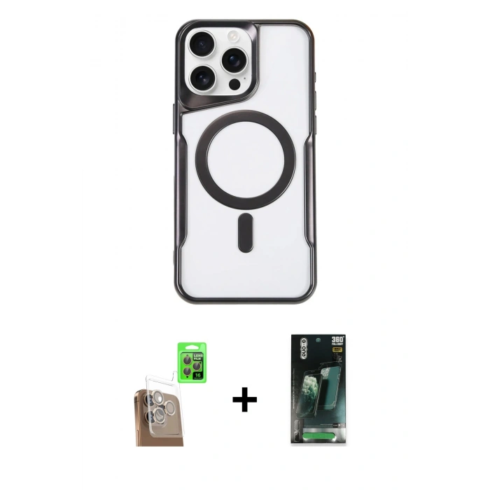MARSİLYAN™- iPhone 16 Pro Max Kılıf Yadigar Klasik Özel Seri - Siyah 360 Mat Full Body Arka Koruyucu + Raze Metal Kamera Lens - CLTM