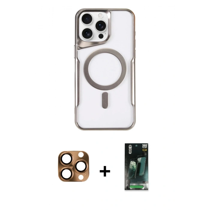 MARSİLYAN™- iPhone 16 Pro Max Kılıf Yadigar Klasik Özel Seri - Siyah 360 Mat Full Body Arka Koruyucu + Çöl Titanyum Pers Alüminyum Kamera Lens