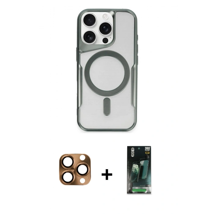 MARSİLYAN™- iPhone 16 Pro Max Kılıf Yadigar Klasik Özel Seri - Siyah 360 Mat Full Body Arka Koruyucu + Çöl Titanyum Pers Alüminyum Kamera Lens
