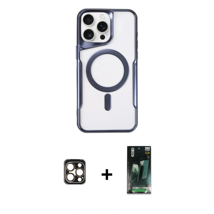 MARSİLYAN™- iPhone 16 Pro Max Kılıf Yadigar Klasik Özel Seri - Siyah 360 Mat Full Body Arka Koruyucu + Gold PVD Metal Kamera Lens