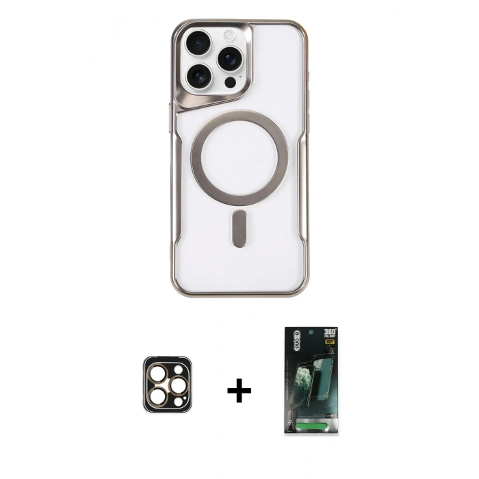 MARSİLYAN™- iPhone 16 Pro Max Kılıf Yadigar Klasik Özel Seri - Siyah 360 Mat Full Body Arka Koruyucu + Gold PVD Metal Kamera Lens