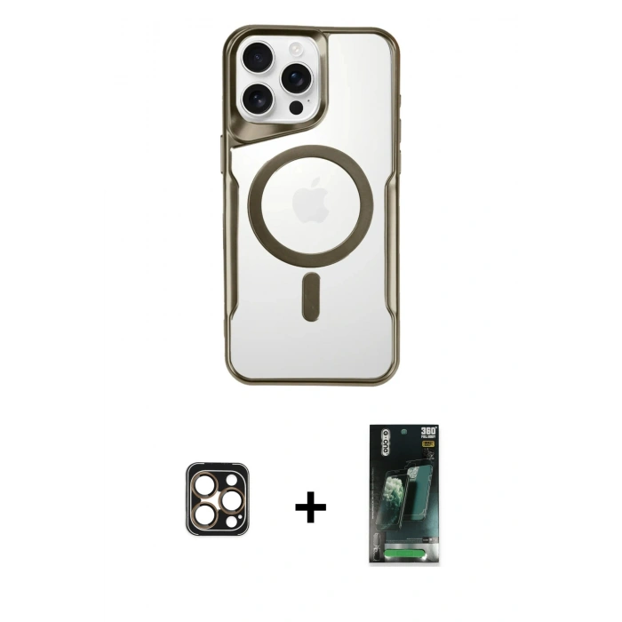 MARSİLYAN™- iPhone 16 Pro Max Kılıf Yadigar Klasik Özel Seri - Siyah 360 Mat Full Body Arka Koruyucu + Gold PVD Metal Kamera Lens