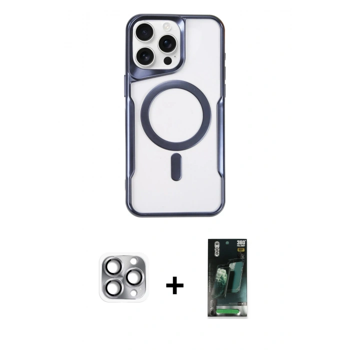 MARSİLYAN™- iPhone 16 Pro Max Kılıf Yadigar Klasik Özel Seri - Siyah 360 Mat Full Body Arka Koruyucu + Pers Alüminyum Kamera Lens - GI