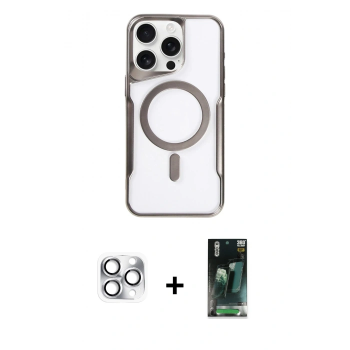 MARSİLYAN™- iPhone 16 Pro Max Kılıf Yadigar Klasik Özel Seri - Siyah 360 Mat Full Body Arka Koruyucu + Pers Alüminyum Kamera Lens - GS
