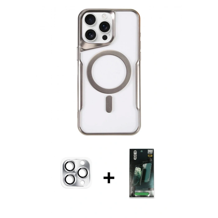 MARSİLYAN™- iPhone 16 Pro Max Kılıf Yadigar Klasik Özel Seri - Siyah 360 Mat Full Body Arka Koruyucu + Pers Alüminyum Kamera Lens - GS