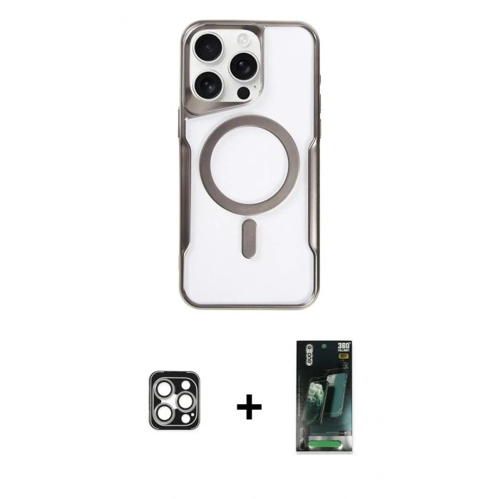 MARSİLYAN™- iPhone 16 Pro Max Kılıf Yadigar Klasik Özel Seri - Siyah 360 Mat Full Body Arka Koruyucu + PVD Metal Kamera Lens - GS
